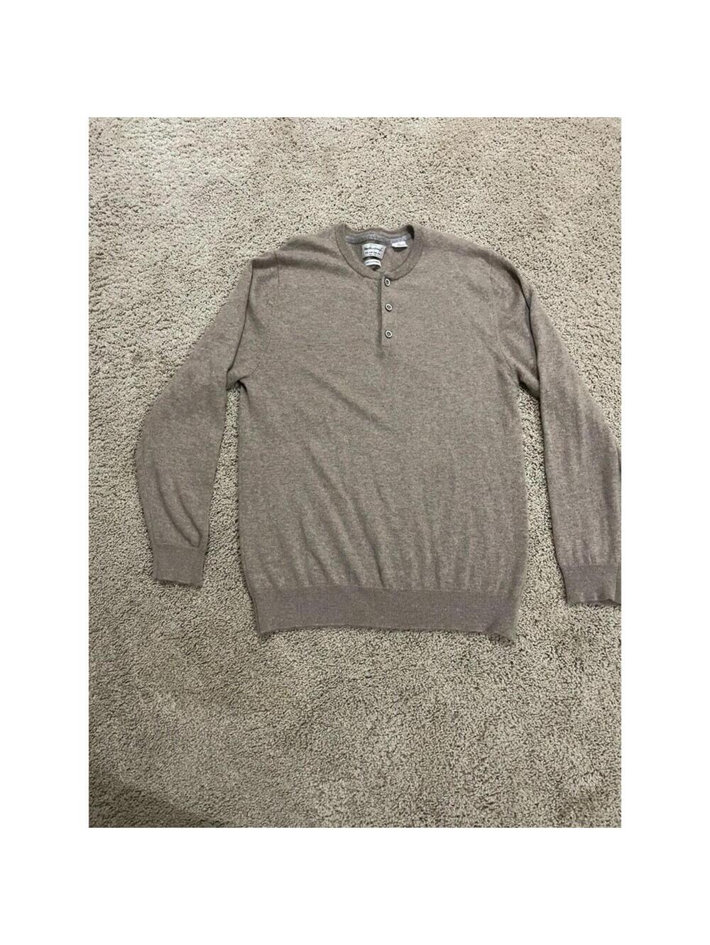 Weatherproof Men's 2 Ply Cashmere Sweater Pullover 3 Buttons XL Light Brown